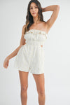 Lilly Floral Embroidered Strapless Romper - Off White