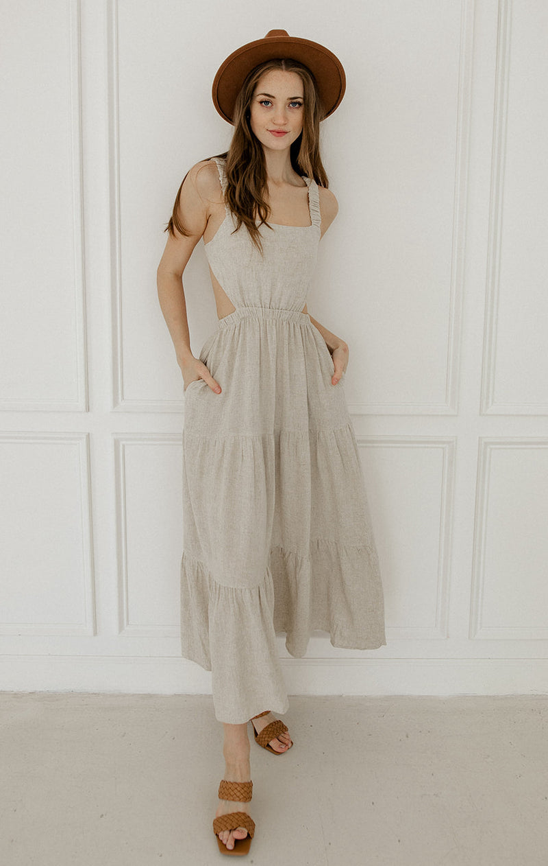 Celia Linen Open Back Midi Dress